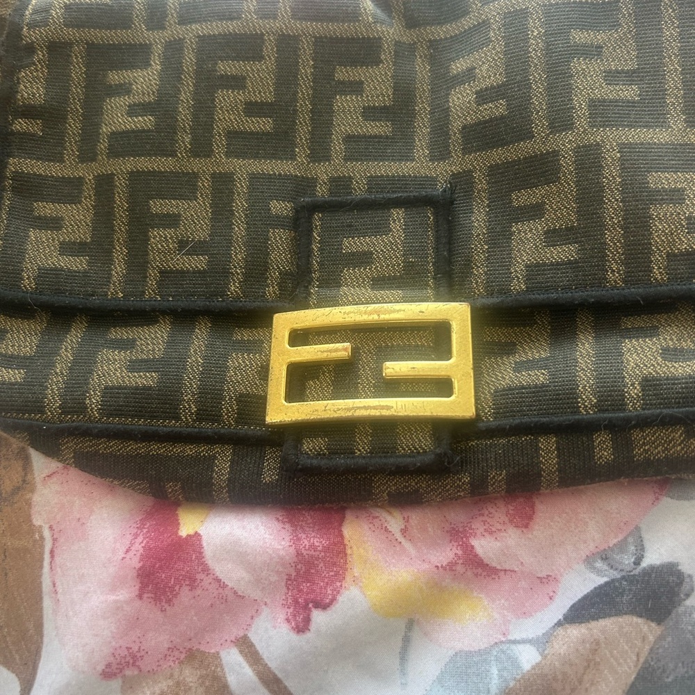 Fendi Monogram Shoulder Bag in Brown and Gold